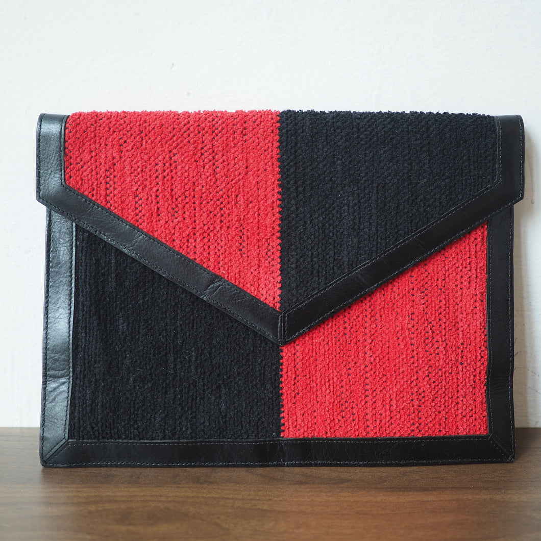 Finland Color Block fabric leather clutch